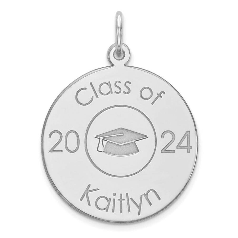 14k White Gold Personalized Graduation Charm or Pendant, 19mm
